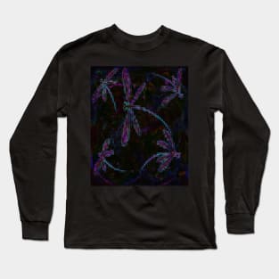 Pretty Purple Blue Dragonflies on Black Long Sleeve T-Shirt